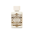 Badee Al Oud Honor Glory Lattafa white gold elegant rectangular glass bottle closeup