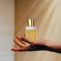tangan pegang Ajayeb Dubai Portrait Lattafa edp cairan kuning penutup emas dekat