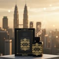 Badee Al Oud for Glory Lattafa bottle and box black city skyline dusk