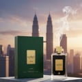 Ejaazi Lattafa green gift box clear glass fragrance urban skyline view smoke