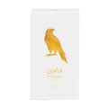 Shaheen Gold Lattafa unisex perfume packaging white box bird logo golden colour side view