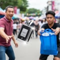 Ejaazi Intensive Lattafa unisex perfume black sleek glass floating street market festival