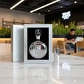 Fakhar Platin Lattafa silver fragrance white marble table coffee shop counter top view