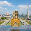 Fire On Ice Lattafa perfume botol kaca atas permukaan licin biru