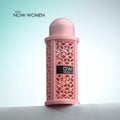 Now Women Rave Lattafa edp pink cylindrical cage shaped glass container