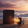 Wajood Lattafa perfume botol di pantai matahari terbenam indah
