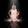 Hayaati Florence Lattafa edp pink glass fragrance surrounded broken ice water splash