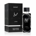 Hayaati Men Lattafa edp pembungkusan minyak wangi hitam latar putih dekat