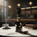His Confession Lattafa pembungkusan hitam-emas minyak wangi dekat meja marmar kopi buku