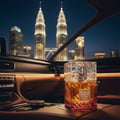 Khamrah Dukhan Lattafa in car interior overlooking kuala lumpur city skyline night