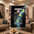 Atlas Lattafa edp kotak hadiah hitam dikelilingi percikan hirisan lemon dekat tangan