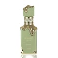Eclaire Pistache Lattafa green glass unisex fragrance white background closeup front