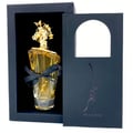 Maahir Lattafa golden perfume in black gift box white background closeup side angle