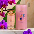 Mayar Lattafa edp perempuan botol merah jambu classy dikelilingi orkides ungu marmar