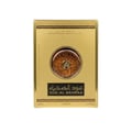 Oud Al Sahraa Lattafa gold packaging unisex edp white background closeup