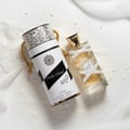 Musk Mood Lattafa edp unisex bottle and box white gold ornament lace fabric