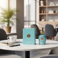 Opulent Dubai Lattafa perfume atas meja cawan teh buku pen pejabat