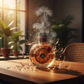 Oud Al Sahraa Lattafa unisex fragrance broken glass wooden table indoor smoke