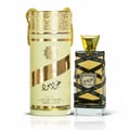 Oud Mood Lattafa unisex edp bottles white background closeup side angle view