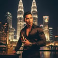 Lelaki tangan pegang Oudain Lattafa perfume malam skyline KL