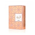 Shahd Lattafa perfume packaging peach colour tone closeup view showing details design white background