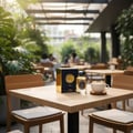 Raed Luxe Lattafa on table in cafe surrounded green plants warm sunlight filter through roof
